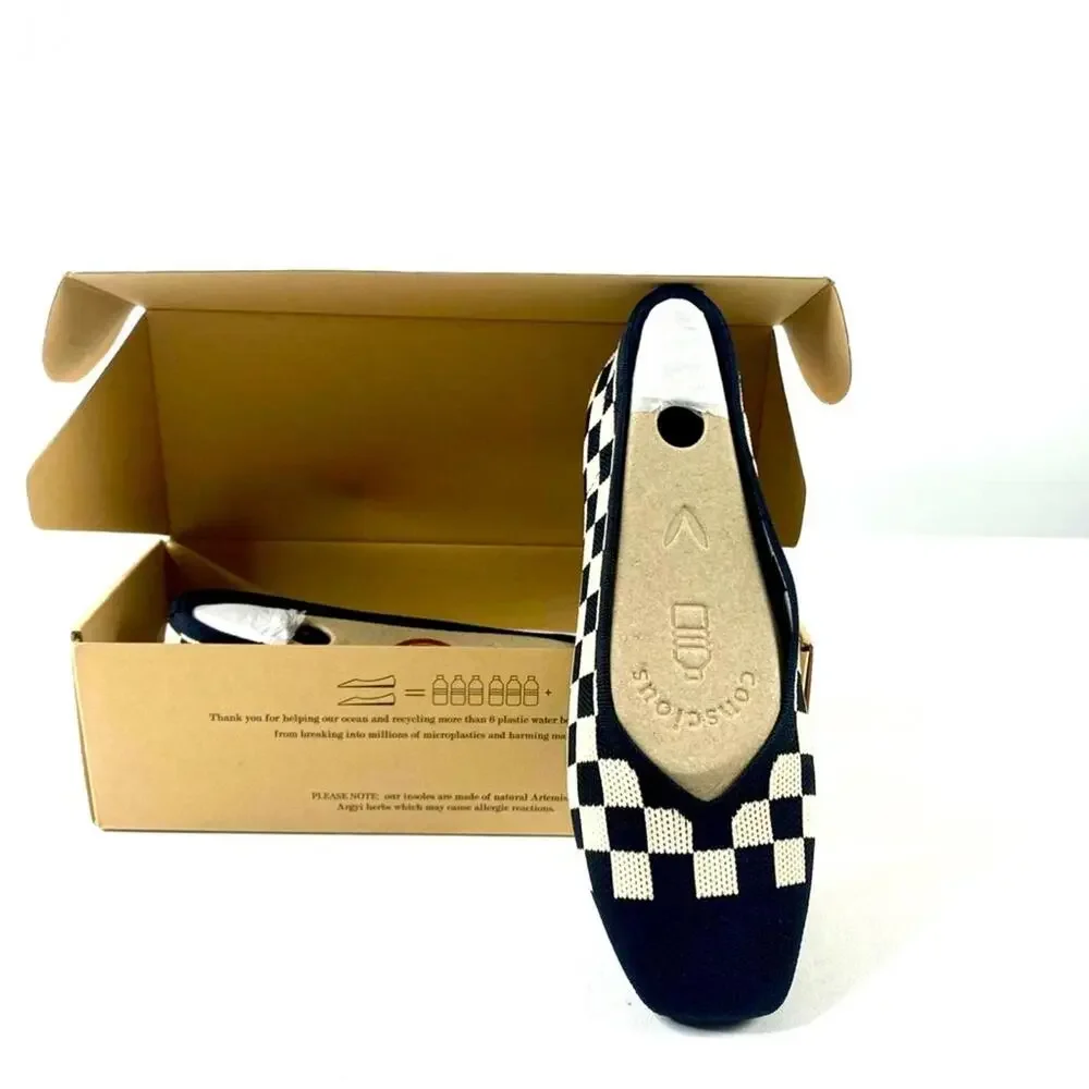 VIVAIA Margot Square Toe Checker Black & Cream | Size US 8.5 WIDE / EU39.5  $109
